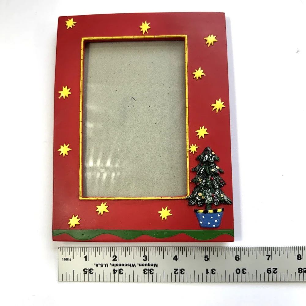 Christmas Tree Star Red Picture Frame Set of 2 4x6 Festive Holiday Decor Vintage